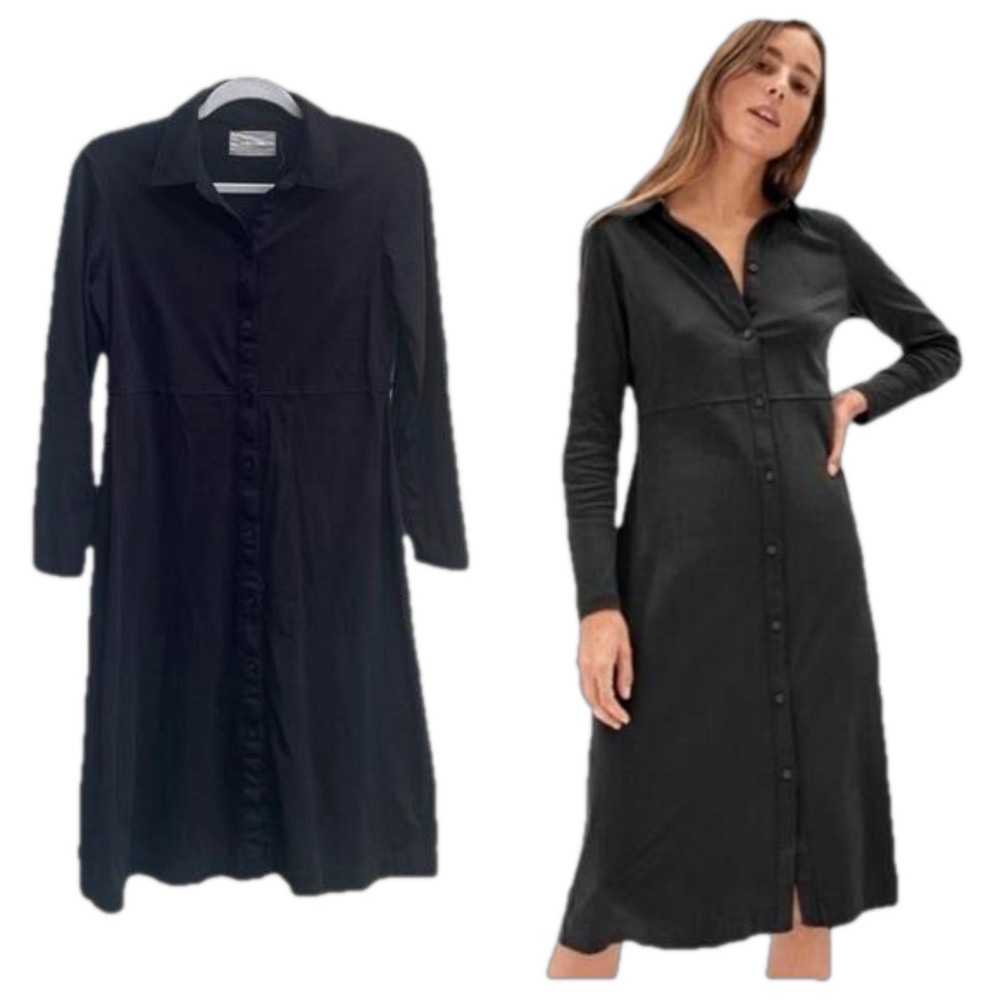 Everlane Black 100% Luxe Cotton Midi Button Front Long Sleeve Shirt Dress Small
